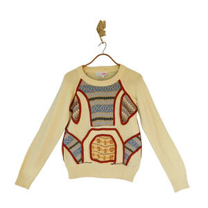 VTG 70s Huk A Poo Men Fair Isle Patchwork Chunky Knit Sweater M Cottage Hippie